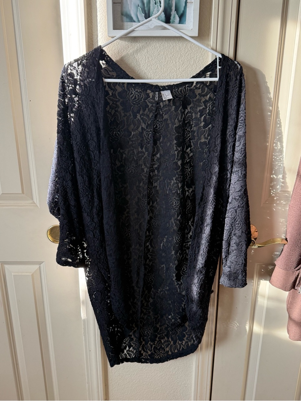 Black Lace Open-Front Tunic Cardigan